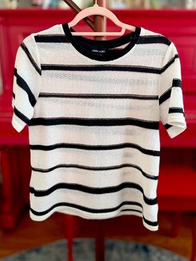 Modern Works Knit Short Sleeve Stripe Top — Black & Creme